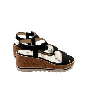 NWT Anthropologie Jon Josef Black Leather Cork Wedge Sandals Size 9